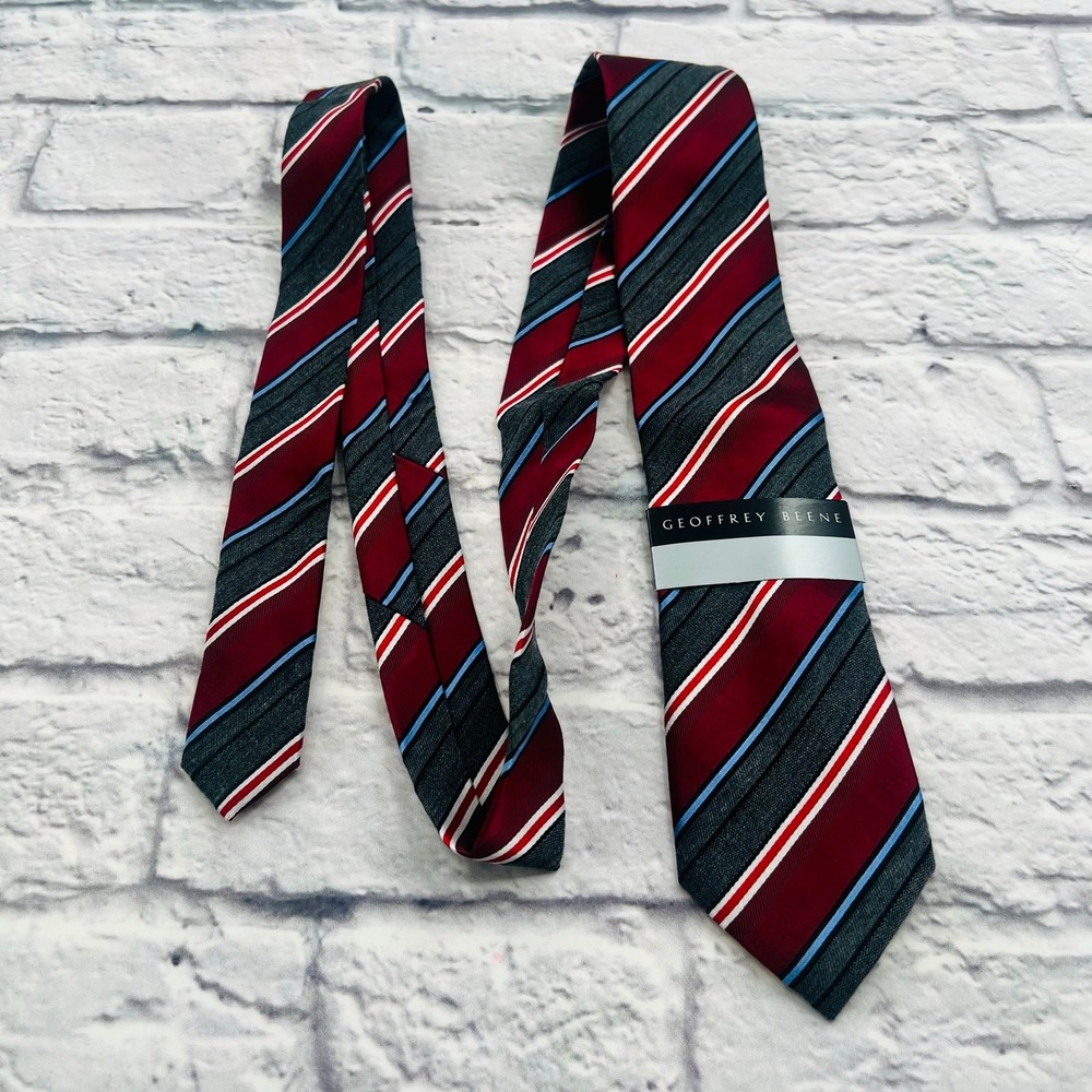 GEOFFREY BEENE Men's Silk Blend Diagonal Stripes Neck Ties 3"x60" Burgundy Grey